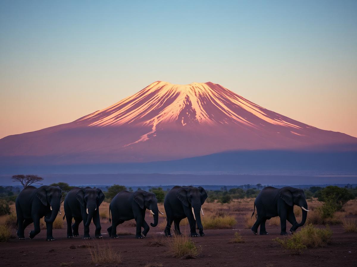 Amboseli, Elephant herds beneath Kilimanjaro